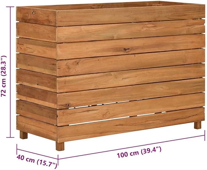 vidaXL Planter Flower Box - Recycled Teak Raised Bed with Adjustable Steel Rack for Patio/Garden
