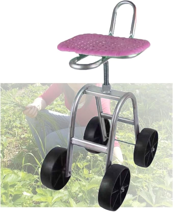 Rolling Garden Work Seat Bearing 150kgHeightening Gardening Cart 45-59cm Adjustable Heightfor Home Outdoor Lawn Yard(4 Wheels)