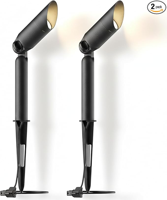 GOLDEN STAR Low Voltage Landscape Light 3W 100Lumen 12V Outdoor Spotlights LED Landscape Lighting 3000K Warm White Flood Lights 2Pack with Metal Stake &amp Connector for Walls Trees Yard Garden Tree