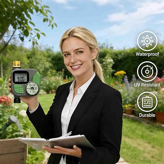 Drip Irrigation System with Water Timer(Dual System) Plug-in Quick Connection Drip Irrigation Kit 5/16“ID and 1/4 Inch Pipe Auto Watering System for Garden Spray Greenhouse Lawn Potted Plants