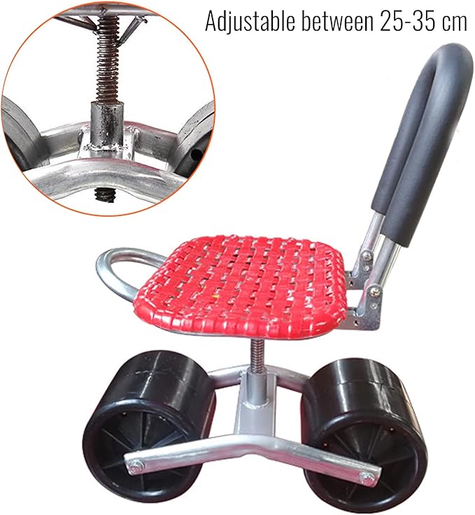 Aluminum Alloy Garden Cart Rolling Scooter Heavy Duty Garden Stool with Mobile Backrest Firm Iron Garden Cart Tool for Weeding Garden Lawn Care Outdoors