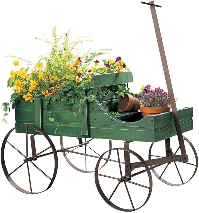 Collections Etc Amish Wagon Decorative Indoor/Outdoor Garden Backyard Planter Green