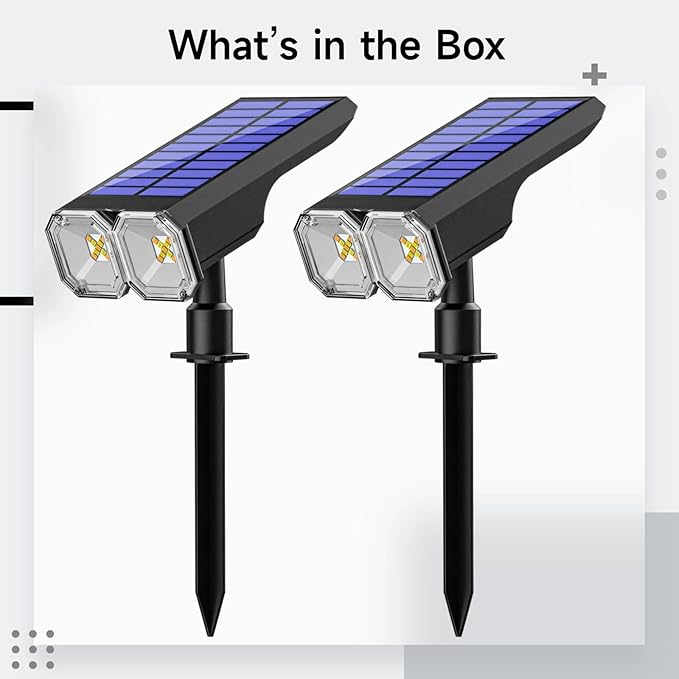 Outdoor Waterproof Solar Spotlights 2 Pcs for Garden Patio Pathway Garage Abs Material Adjustable 90° Head 8 RGB Light Options Solar and USB Charge