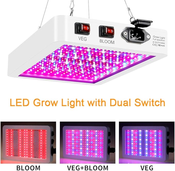 2000W LED Grow Light for Indoor Plants 312 LEDs Full Spectrum Veg and Bloom Dual Switch IP65 Waterproof Hanging Plant Growing Lamps for Seedlings Flowers Greenhouse