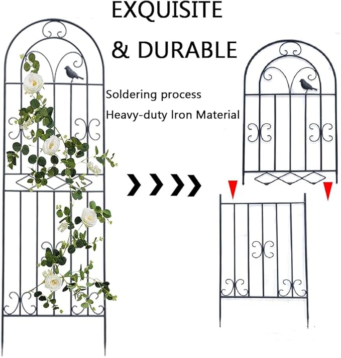 Garden Trellis 70.8/78.7/86.6 Inch High Decoration Arched Fence Trellis for Climbing Plants for Patio Lawn Yard Backyard Wall Brackets(Color:BlackSize:180cm/70.8in)