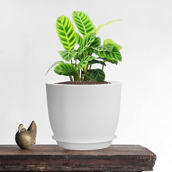 12/10/9 Large Plant Pots Plastic Planters with Drainage Holes and Saucers for Indoor Outdoor Plants Flowers White