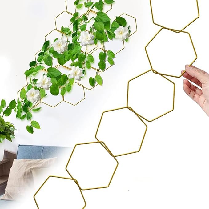 7PCS Chain Trellis for Climbing Plants - Indoor &amp Outdoor House Plant Accessories for Monstera Pothos Ivy and More | Garden Wall TrellisPlant Vine SupportHouseplant Accessories(Gold)