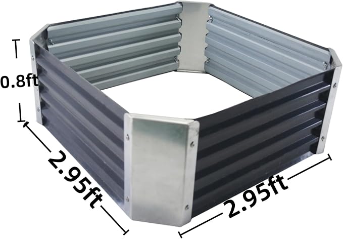 Galvanized Raised Garden Bed Outdoor Metal Quadrilateral Planter Box Deep Root Planters Boxes 2.95ft x 2.95ft Suitable for Plants Flowers Vegetables Herbs Fruits Dark Grey