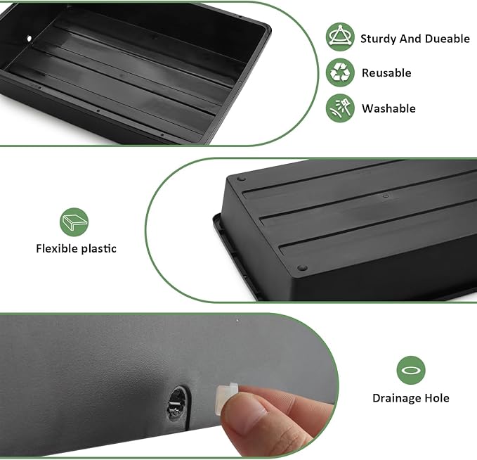 5 Pack Nursery Pots Trays with Removable Mesh Drainage Mat Plastic Seed Starter Trays (17x12x3.5) with Drainage Hole Propagation Kit for Seedlings Microgreens Plant Germination (Black)