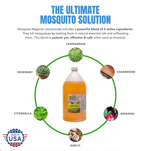 Mosquito Magician Liquid Concentrate - Kills Mosquitoes Fleas &amp Fire Ants Use with Pump or Backpack Sprayers Foggers or Automatic Misting Machines Ideal for Yards Lawns Patios 1 Gallon -