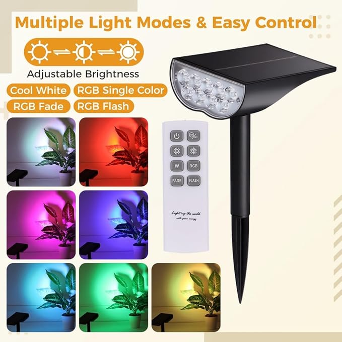 Set of 4 Solar Spotlights for Outdoor Gardens Color-Changing Led Lights with Remote Control Waterproof Landscape Lighting