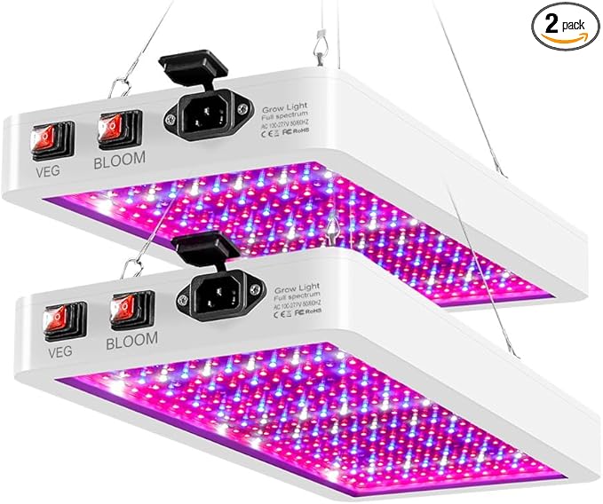 2Pcs 800W Indoor Plant Grow Lights with UV &amp IR Rays Dimmable Design Veg/Bloom Dual Modes 100-277V Universal Voltage for Greenhouse Tents Hydroponic Systems Full-Spectrum Plant Cultivation Lamp