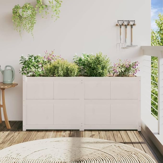 Wooden Raised Garden Bed Garden Planter Box Outdoor Wood Raised Garden Bed for Planting Plants Vegetables White 59.1x19.7x27.6 Solid Wood Pine-255