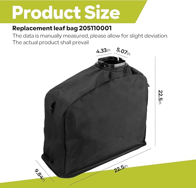 Leaf Bag Replacement Part # 205110001 Compatible with Ryobi 40V Vac Attack Leaf Blower Vacuum Mulcher RY40405 RY40405VNM - for Ryobi Leaf Blower &amp Vacuum Accessories (Black)
