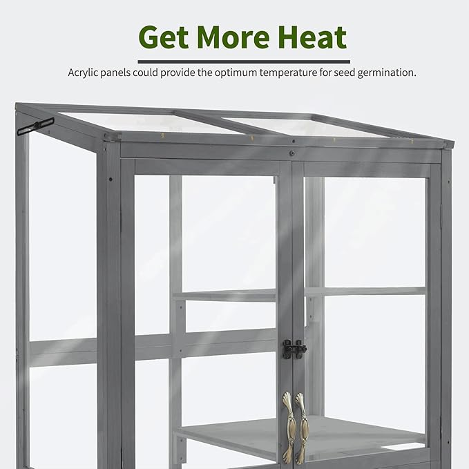 Macrout Cold Frame Greenhouse Tall Wooden Greenhouse for Outdoor Indoor Use with Polycarbonate Panels 3 Tier Garden Cold Frame with Drawer and Shelves 0864 (Dark Grey)