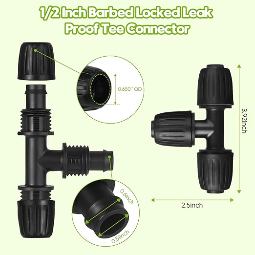 50 Ft 1/2'' Hose Drip Irrigation Tubing Kit Automatic Garden Watering Plants with 4 Quick Way Connectors and 1 Barbed