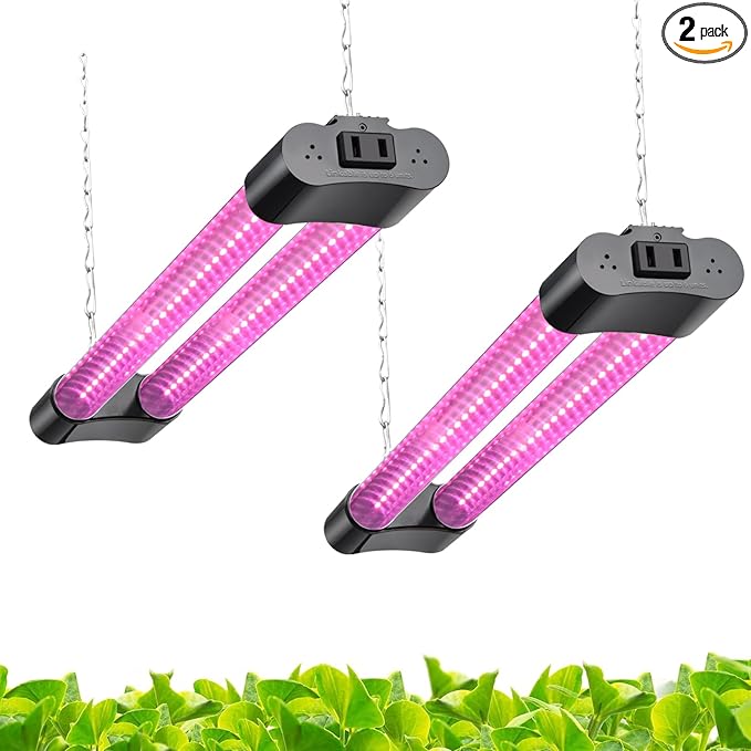 Hlite 16inch 2 Pack LED Grow Lights - Linkable Grow Lights for Indoor Plants Full Spectrum Plant Lights Plug and Hanging Design with On/Off Switch Hanging Grow Light from seedling to Flowering Black
