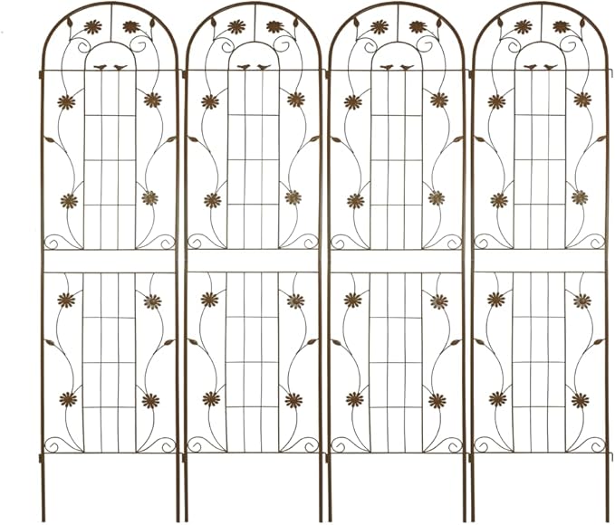 Sturdy Powder-Coated Metal Garden Trellis for Climbing Plants Outdoor Flower Support with Rust-Resistant Frame and Open Lattice Design (2 Pack-Brown)