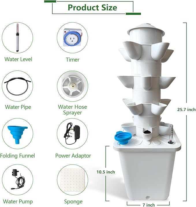 20 Plants Hydroponic Tower Hydroponics Growing System Tower Hydroponics Tower with Timer Automatic Watering Vertical Hydroponic Tower Planter Germination Kit for Herbs Vegetables Fruits
