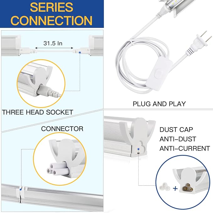 T5 LED Grow Lights 204pcs Bulb 5000K White Full Spectrum Plant Light Strips for Indoor Plants Shelves Greenhouse Seedling End-to-End Connectable with V-Shaped Reflector