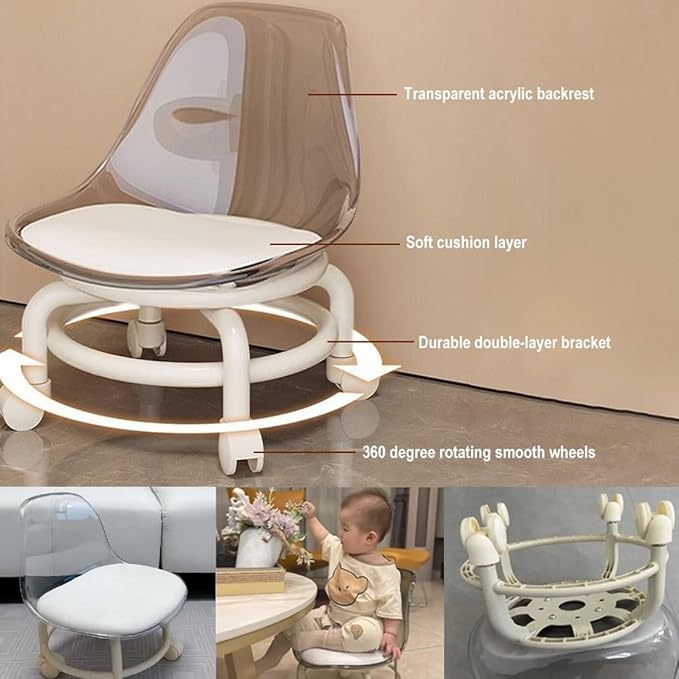 360 Degree Rotating Acrylic Plastic Rolling Stool for Home Garden Office and More Adjustable Height Rolling Stool with Smooth Wheels