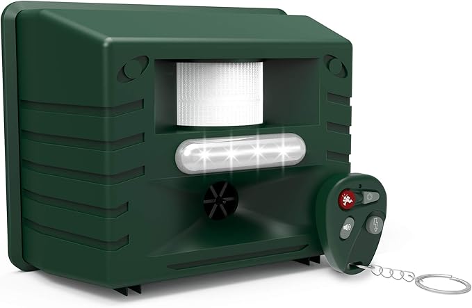ASPECTEK Ultrasonic Outdoor Animal Pest Repellent Yard Sentinel RC Pest Repeller Pest Control includes Motion Detector 4 Key Remote - Rodents Cats Rats Mouse Mice Deer Frequency: 15-18 kHz