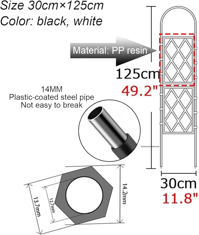 Large Decorative Outdoor Trellis Metal Garden Trellis For Climbing PlantsEuropean Style Rustproof Metal Garden Fence For Outdoor Indoor Potted Plants Tomato Rose(Black30x125cm(11.8x49.2in))