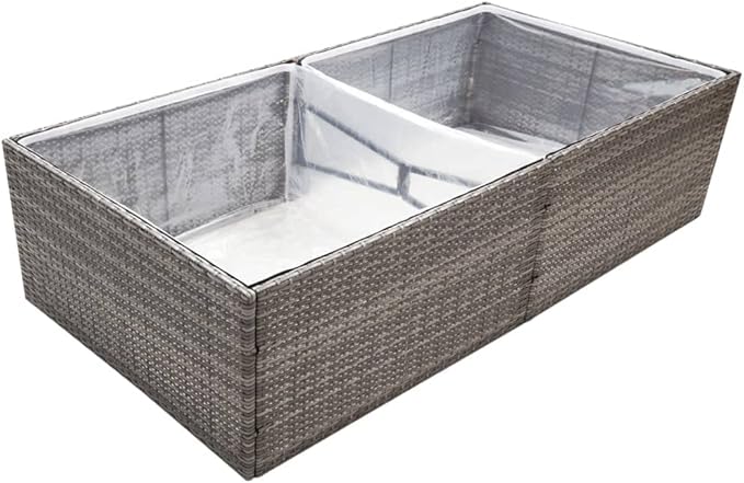 Large 61.8 Grey Rectangular PE Rattan Raised Planter Box with UV-Resistant Finish Drainage &amp Clear Inner Liner Durable Elevated Garden Bed for Patios Balconies and Backyards