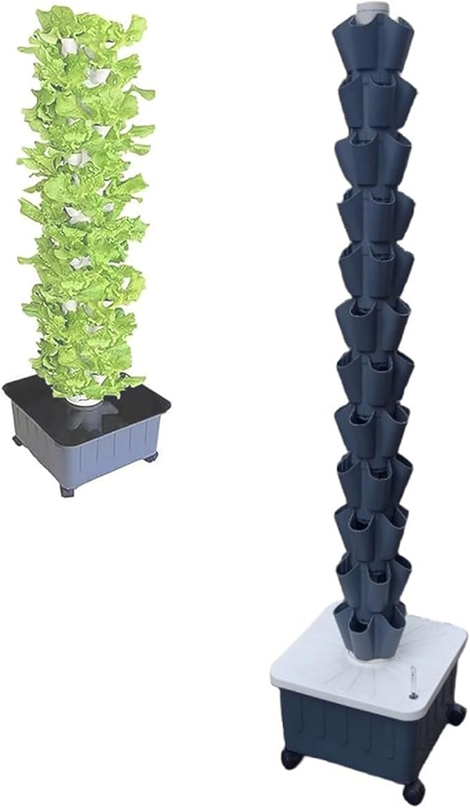 Hydroponic Tower With Pump System Hydroponics Growing System Kit Tower Outdoor Indoor Vertical Garden Home Hydroponic Germination For Fruit &amp Vegetablewith Mov(Size:12 Layers (60 Holes)Color:G