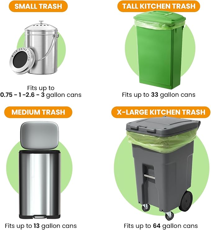 GreFusion Compostable Trash Bags Small 2.6 Gallon 270 Count 0.72 Mils Thick Eco Friendly ASTM D6400 &amp BPI Certified Composts Food Scraps No Leaks