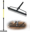 Jardineer Bow Rake Heavy Duty Long Handle Metal Rakes for Gravel Rocks Lawns Leaves Soil Leveling Landscaping Garden Rake with 18 Steel Tines (59 Inches)