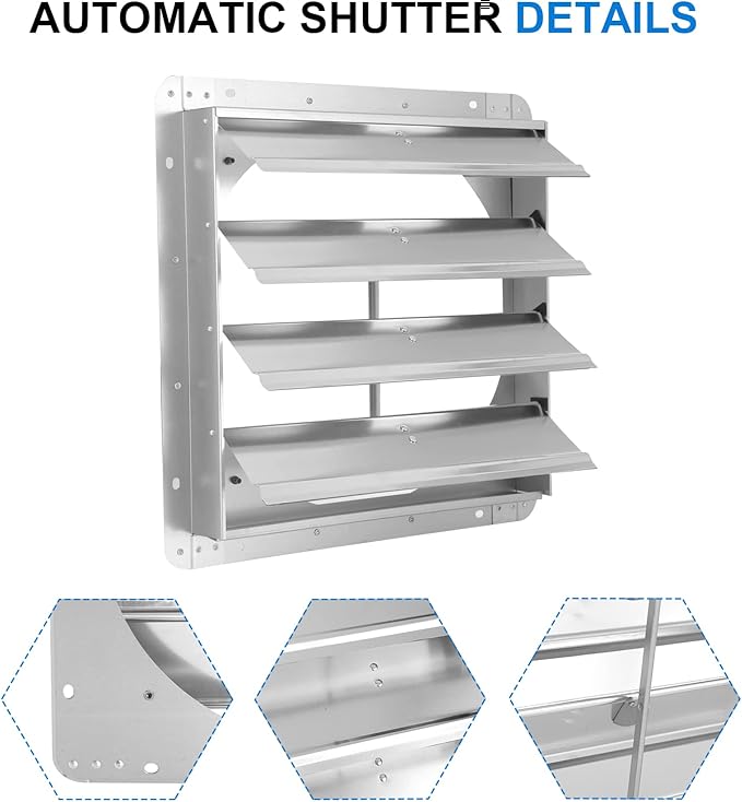iPower 16-Inch Square Aluminum Automatic Gravity Shutter Louver Vent Silver