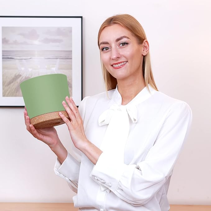 ZMTECH Plant Pots Set of 6 6.5'' Self Watering Plastic Planter with Drainage Hole and SaucerModern Decorative Flower Pot for Indoor Outdoor House Plants Succulents Flowers - Green