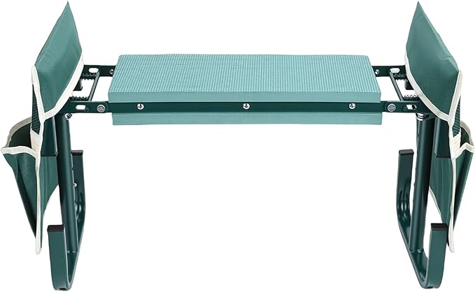Garden Kneeler Carbon Steel &amp EVA Pad Wide Kneeler Seat 2 Large Tool Bags Garden Stool with Adjustable Height Multipurpose Folding Kneelers for Gardening Camping (Green)