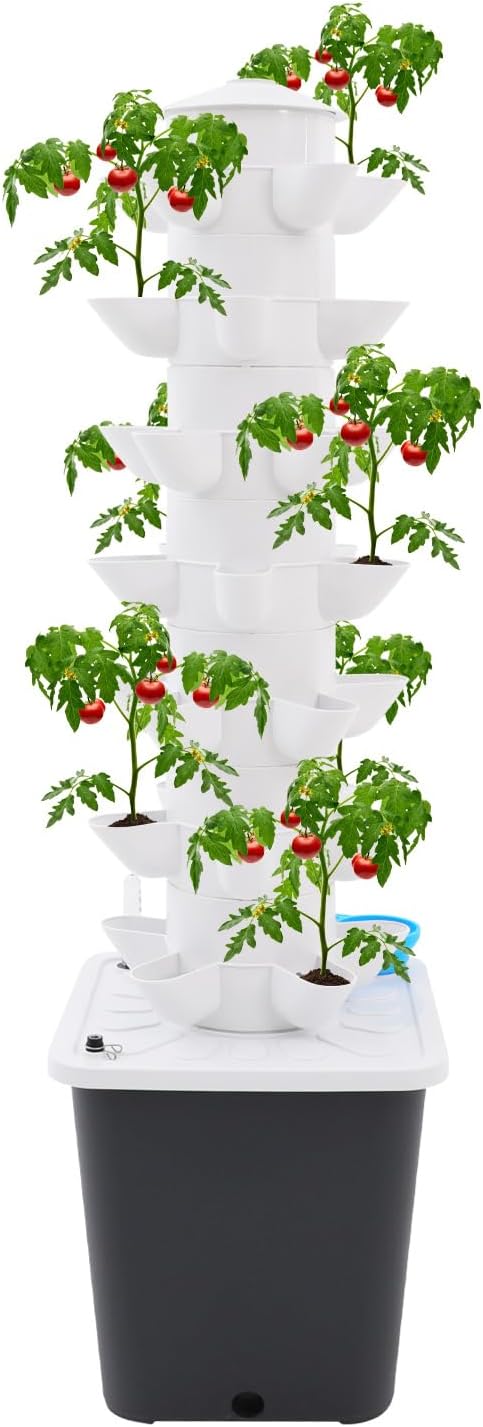 Hydroponic Growing System 7-Tier 35-Plant Vegetable Planter Tower Outdoor Indoor Garden Vertical Planter Germination Kit with Water Pump &amp Intelligent Water Circulation for Gardening Lover
