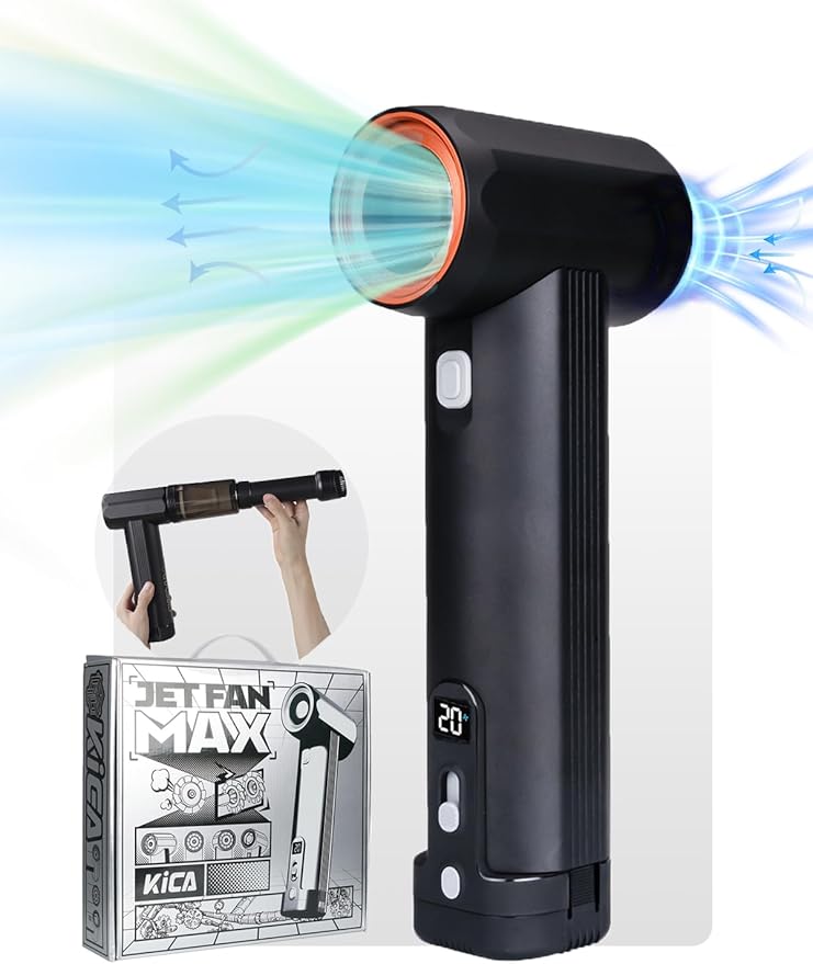 Jet Fan MAX - KiCA Jetfan Car Air Blower and Vacuum Turbo FanElectric Cordless Strong Blower 85000 RMP for Car Window Snow/Leaf ClearingDry MotocycleComputer Dust RemoveOutdootsLong Battery Life