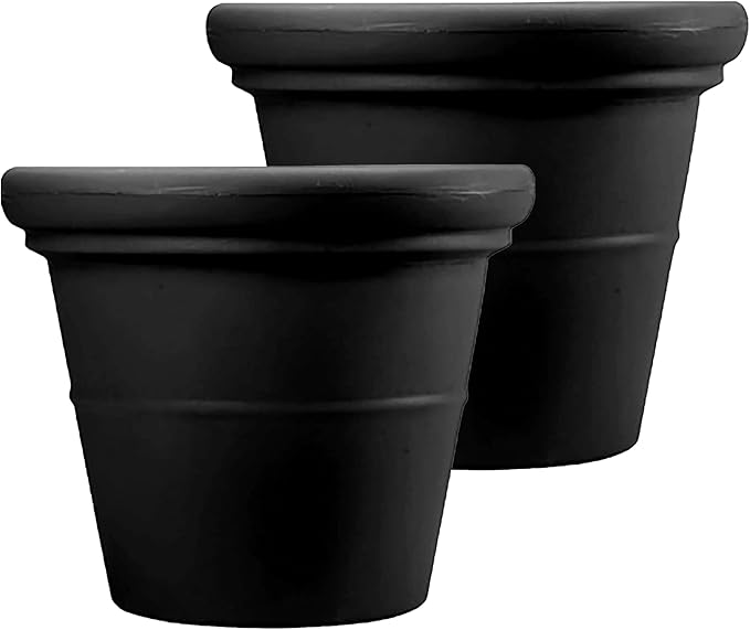 The HC Companies Terrazzo Large Round Plastic Plant Pot w/Rolled Rim - Lightweight &amp UV Resistant Gardening Pot for Herbs &amp More - Outdoor &amp Indoor Plant Pots w/Drainage (20” Black Pack