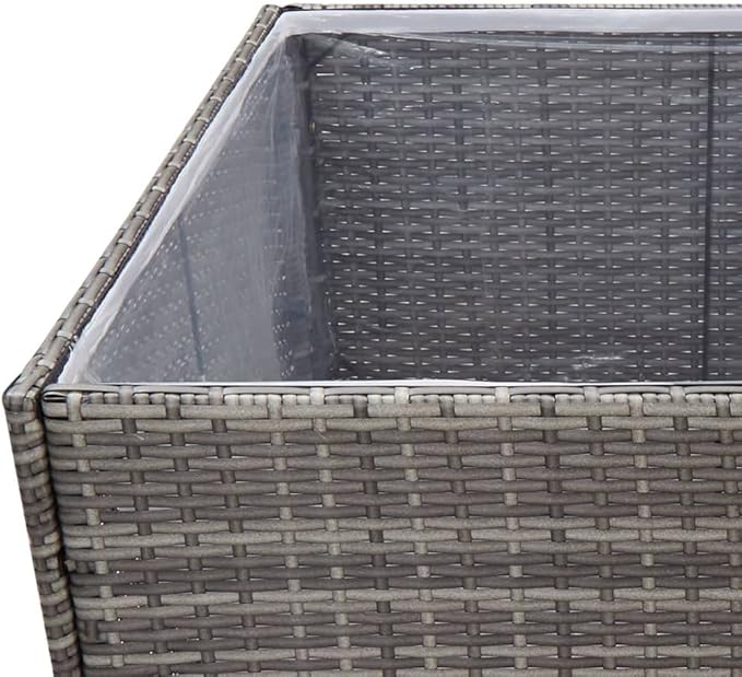 61.8x31.5 in Large Grey Rectangular Garden Planter Box Powder-Coated Steel &amp PE Rattan Raised Bed with Open Bottom for Outdoor Patio Balcony Deck