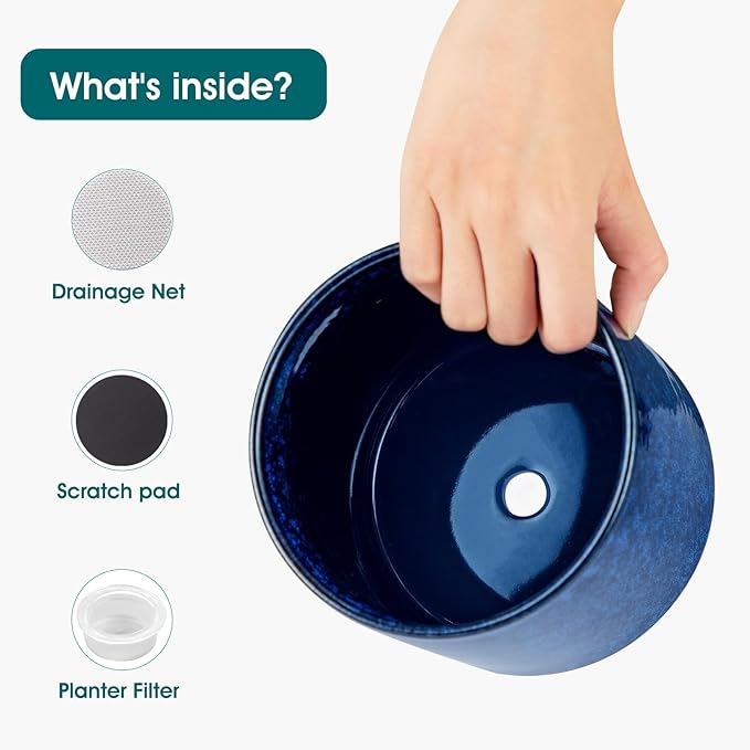 vancasso Ceramic Plant Pots 4.25+5.25+6.25 Inch Planter Pot with Drainage Hole Flower Pots for Indoor Outdoor Plants Set of 3 Blue