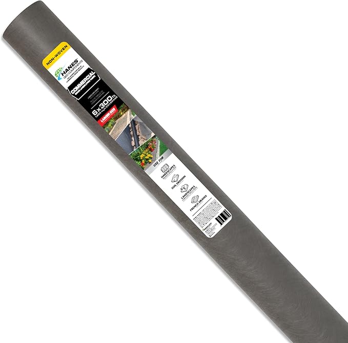 Greenscapes Hanes Geo Nonwoven Landscape Fabric 6' x 300' – Heavy Duty Weed Barrier for Commercial Landscaping Walkways &amp Erosion Control (Gray)