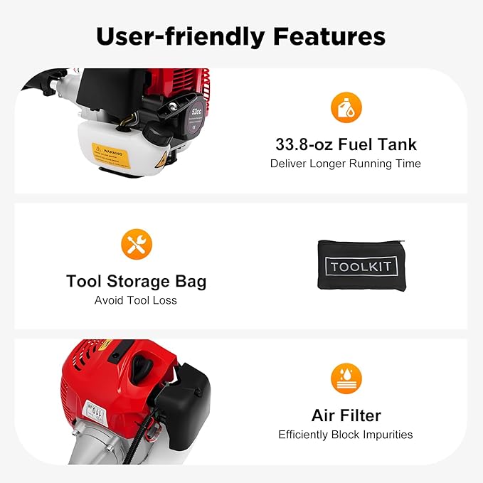Handheld Power Broom 52cc 2Stroke 2.3HP Outdoor Handheld Sweeper Power Broom for Artificial Turf Walk Behind Sweeper Cleaning Driveway Tools Lawn Cleaner Tools