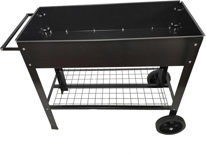 Mobile Elevated Garden Bed with Wheels - 200lb Capacity Metal Raised Planter Box with Drainage System Storage Shelf &amp Adjustable Height for Vegetables Herbs &amp Flowers - Indoor/Outdoor Use