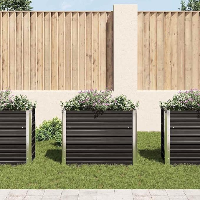 Galvanized Steel Garden Raised Bed – Anthracite Metal Outdoor Planter Box for Vegetables Herbs &amp Flowers - Large 39.4x15.7x30.3