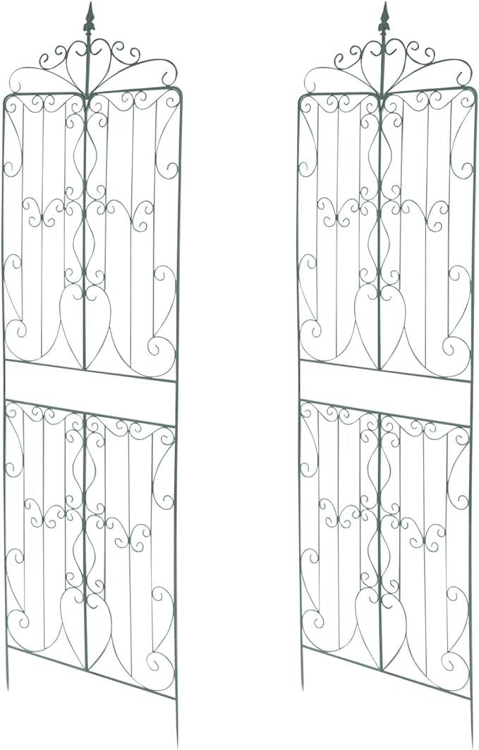 2 Pack Rustic Iron Arch Decoration Garden Trellis 25.59 x 93.3 in Metal Garden Trellis with Green Coating Iron Garden Trellis for Supporting Climbing Plants Outdoor Roses Vines Flowers(Green)