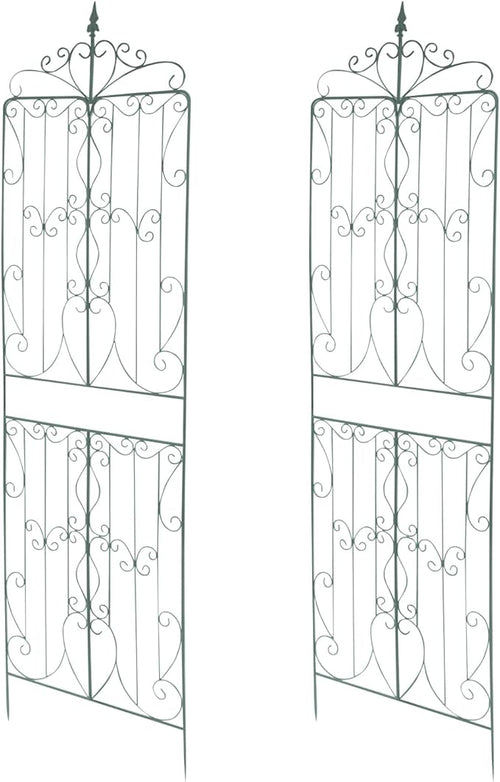 2 Pack Rustic Iron Arch Decoration Garden Trellis 25.59 x 93.3 in Metal Garden Trellis with Green Coating Iron Garden Trellis for Supporting Climbing Plants Outdoor Roses Vines Flowers(Green)