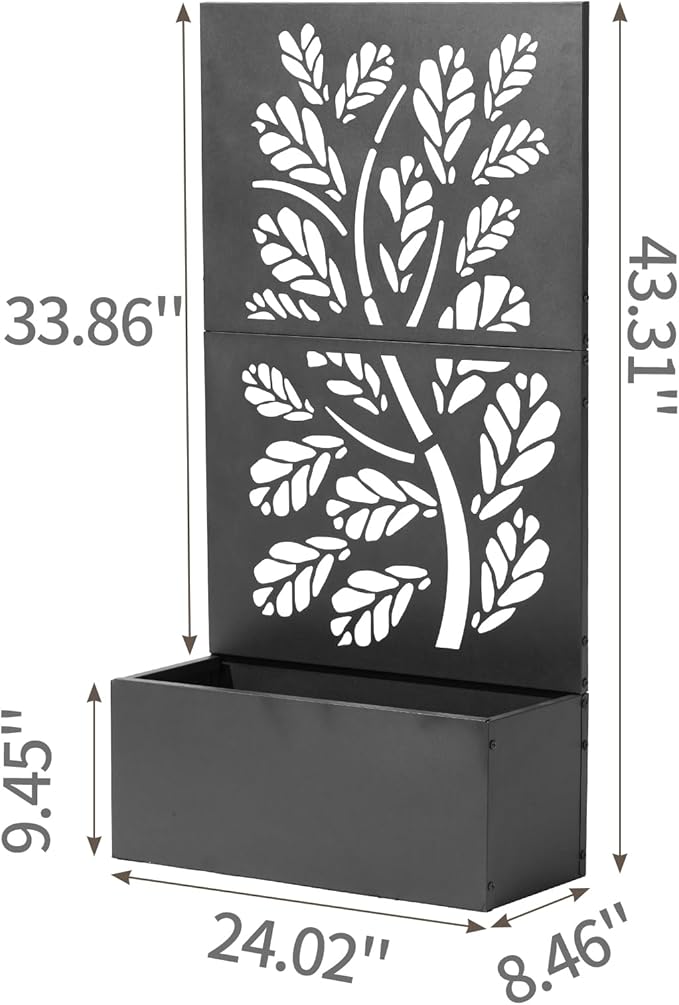 Black Raised Beds Metal Garden Bed with Trellis for Climbing Vegetables Cucumber Trellis Planter Box Support for Peas Beans and Flowering Vines Planter Box Heavy Duty Outdoor Planter for Patio