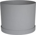 Bloem Mathers Round Planter with Saucer Tray: 6 - Cement - Modern Design Durable Plastic Pot Removable Saucer for Indoor &amp Outdoor Use Gardening .67 Gallon Capacity