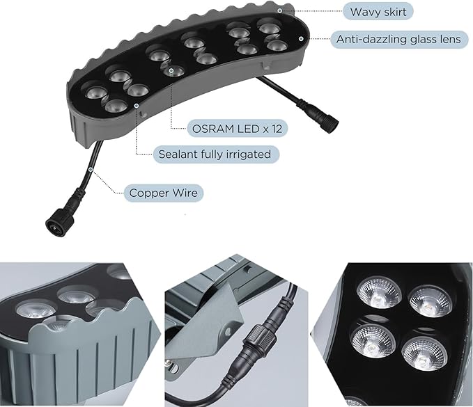 Ring Lights for Tree Roots Uplighting Outdoor Low Voltage Landscape Lighting KitIP65 Garden Lights Decorate12W 1160LM 24V Wired Outdoor LED Spotlight for Tree Building(6500K1-Light)