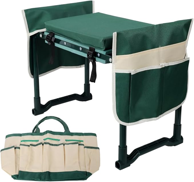 Garden Kneeler and Seat Bench with 2 Free Tool Pouch Foldable Stool EVA Foam Pad with an Extra Soft Wider Cushion and Large Tool Bag for Gardeninng Lovers