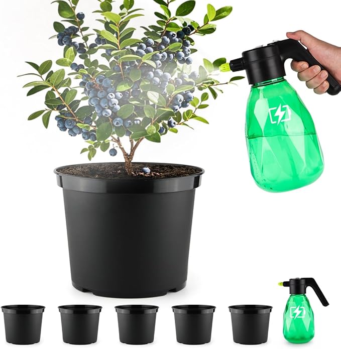 5-Gallon Nursery Pots 5P with 0.5 Gallon/2L Electric Spray Bottle Plant Containers with Drainage Holes Round Sturdy Garden Planters for Indoor/Outdoor Greenery